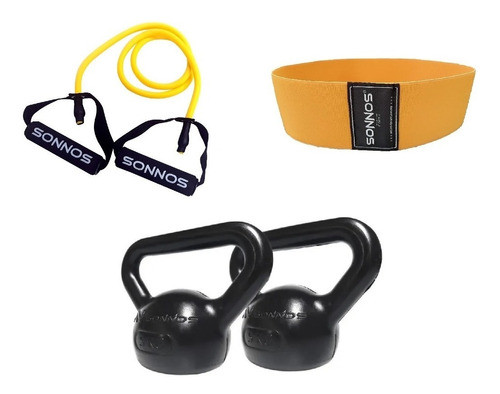 Kit Banda Con Manijas + Banda Circular + X2 Pesas Rusas 5 Kg 0