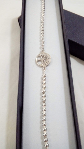 Pulsera Bolitas 3mm De Plata 925 Dije Arbol De Vida Calado 1