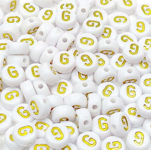 Cuentas Redondas Blancas Con Letra Dorada 100u G 0