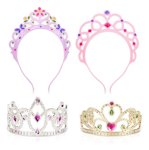 Tiaras De Disfraces De 4 Piezas, Rosa, Púrpura, Plata, Oro 0