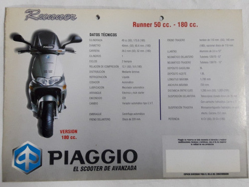 Folleto Piaggio Runner 50 Original Allsales 1