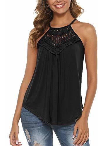 Bluetime Mujeres Verano Halter Spaghetti Correa Encaje Fluid 1