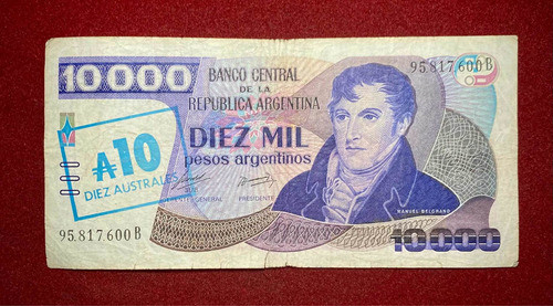 Billete 10000 Pesos Argentinos 1985 Resellados Bottero 2712 0