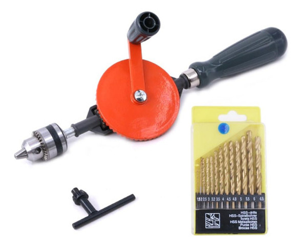 Taladro Manual Swpeet Para Carpinteria + 13 Brocas Y Mandril 0