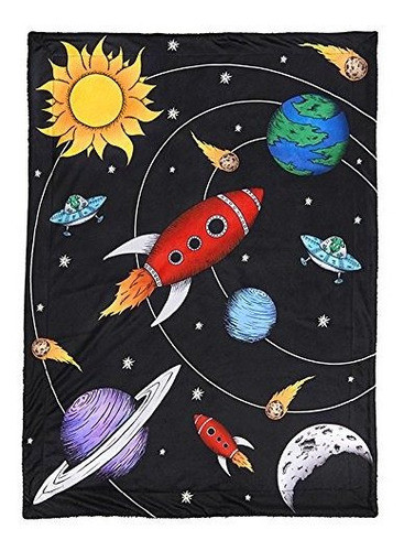 Jaxsons World Baby Blanket With Sherpa Backing Outer Space T 0