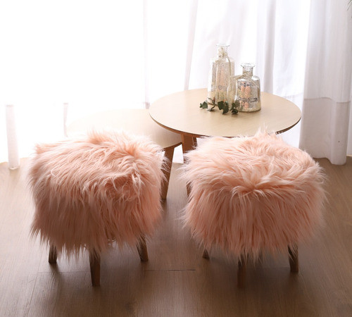 2x Puff Peludo Nordico Piel Sintetica Premiun 1