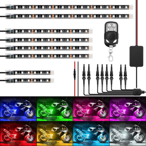 Juego 8 Luces Led Rgb Motocicleta Resistente Al Agua Multico 1