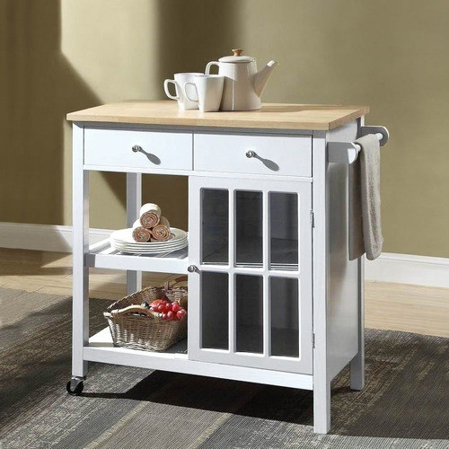 Mesa Servicio 2 Cajones 2 Estantes Madera 85x43x89cm Blanco 1