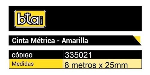 Cinta Métrica Profesional Amarilla 8 M X 25 Mm Bta Tools 1