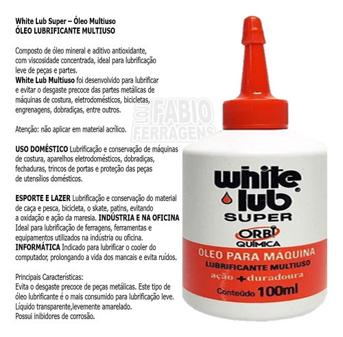 Óleo Multiuso Para Maquina White Lub Super 100ml - Orbi 1
