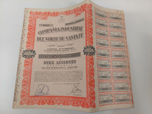 Compañia Industrial Del Norte De Santa Fe Acciones 1965 1