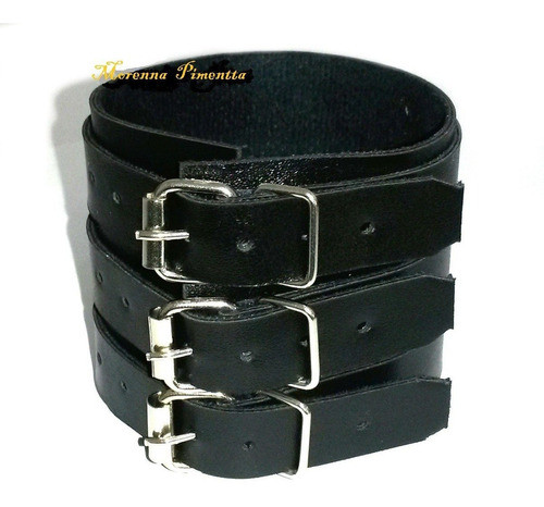 Bracelete Pulseira De Couro 3 Fivelas Unissex 0