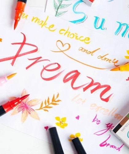 Pack Lettering 9 Doble Punta Pincel 18 Colores Plantillas 1