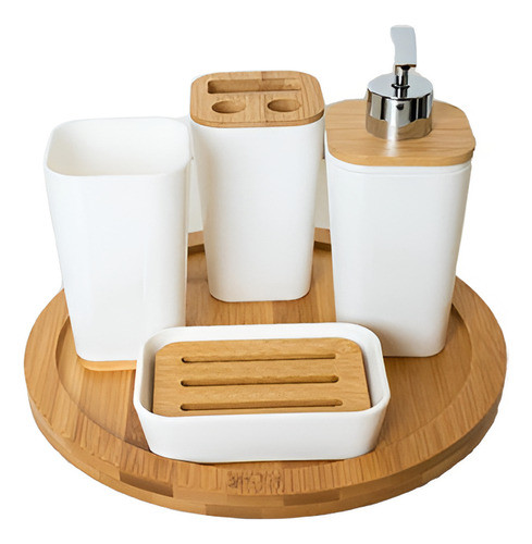 Set X4 Baño  Nordico Square  Blanco Con Bamboo 0