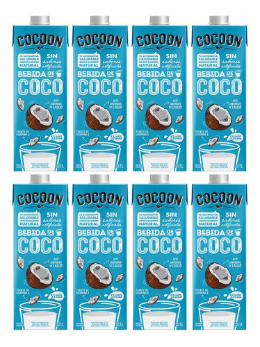 Bebida Leche De Coco Natural Cocoon Vitamina Calcio 1l X8 0