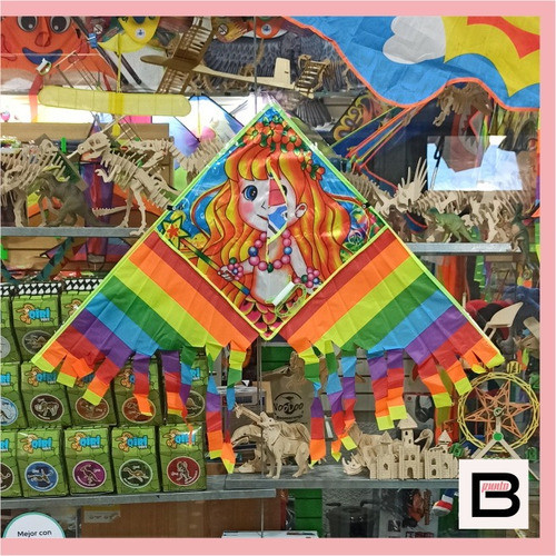 Barrilete Cometa Sirena Rayado Con Flecos Colores Simple 1