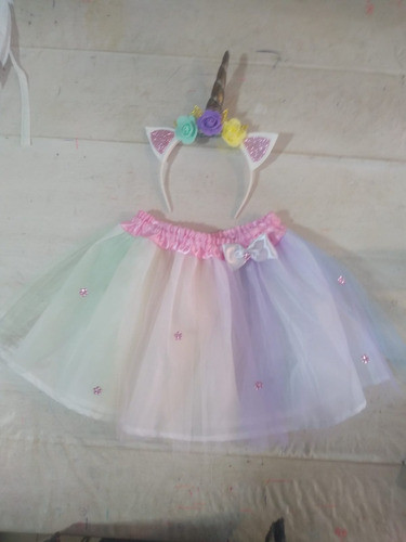 Kit Tutú + Vincha Niña Disfraz Unicornio Pastel T2 X12 1