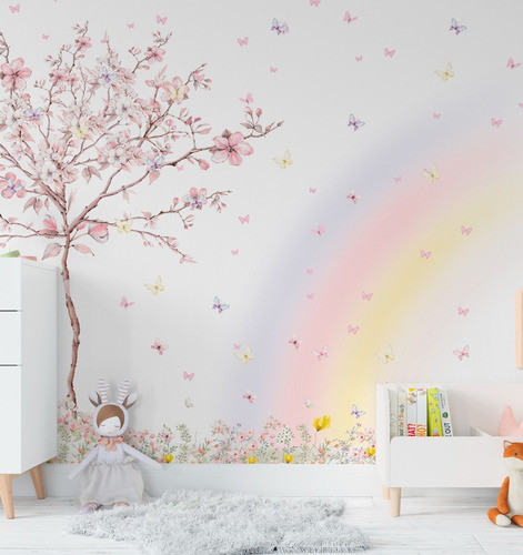 Papel De Parede Menina Árvore Borboleta Infantil Pp522 5m² 0