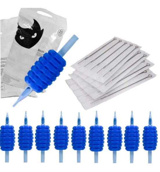 Kit 10 Bico Biqueiras + 10 Agulhas 7rl Tattoo Tatuagem 0