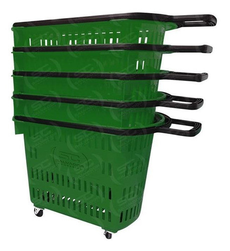 Cestos Compras Grande Com Rodízio D-300 Verde - Kit 5 Uni 0