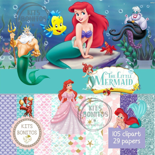 Kit Clipart Imágenes Png Digital Imprimible La Sirenita 0