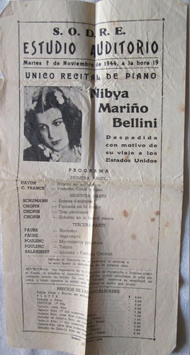 Antiguo Programa Sodre Piano Nibya Mariño Bellini 0