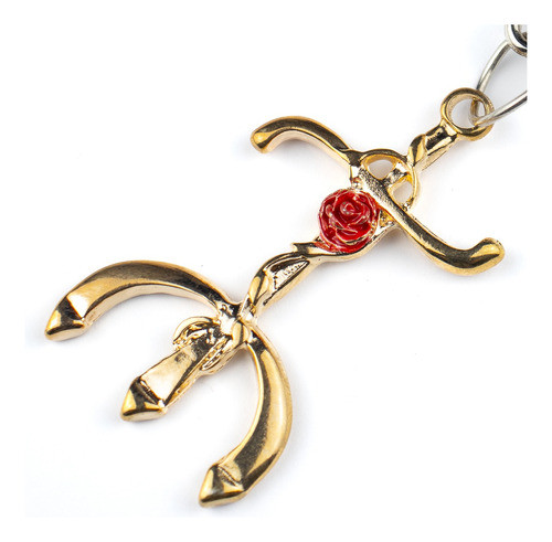 Chaveiro Pomba Gira Tridente Dourado Rosa 15 Cm Metal 1