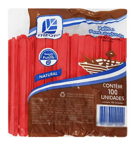 100 Palito Picolé Sorvete Ponta Redonda Theoto - Vermelho 0