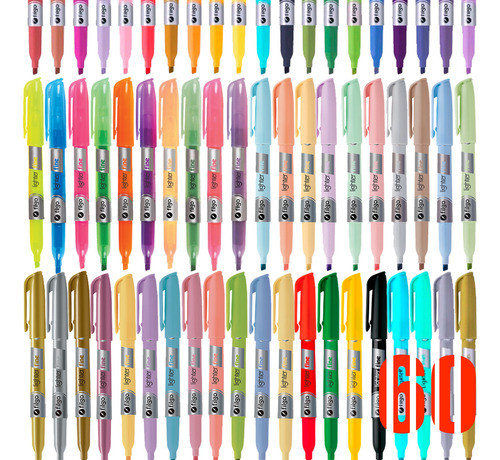 Marcador Fibrón Resaltador Fino Fluo Pastel Metal Set X 60 0