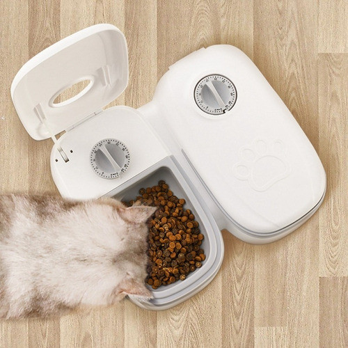 Dispensador De 2 Comidas  Mascotas Con Timer Fácil Limpieza 1