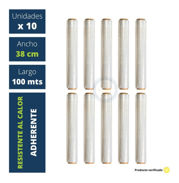10 Rollos De Film Adherente 38x100m Pvc Comida Alimentos 0