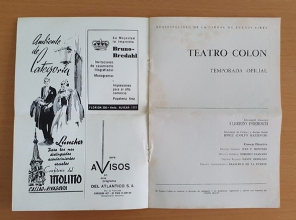 Programa Teatro Colon Pianista José Tordesillas Año 1962 0