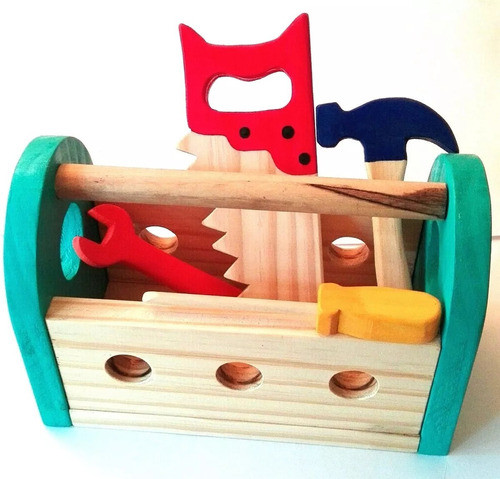 Caja De 4 Herramientas De Madera Juego Motricidad Didáctico 0
