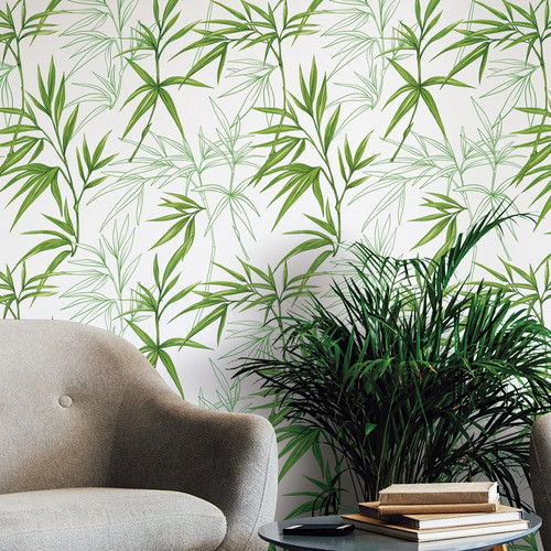 Papel Parede Botanico Folha Sacada Verde Rolo 10 Mts Adesivo 1
