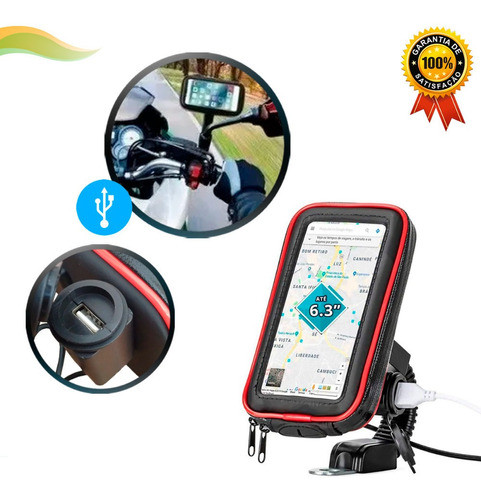 Suporte De Celular Para Moto C/ Carregador Usb E Case 360° 0