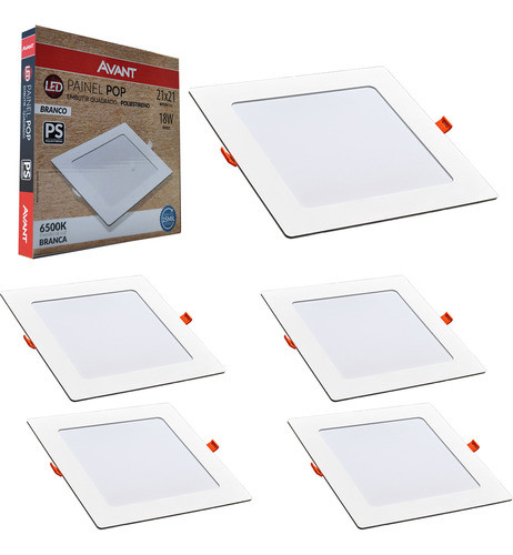Kit 5 Painel Led Quadrado Embutir Teto Casa 6500k 18w Avant 0