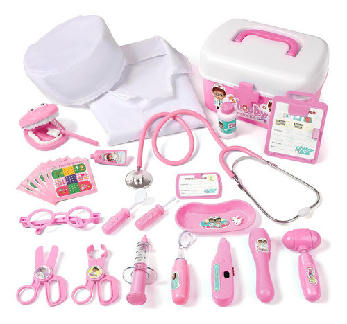 Kit De Médico Para Niños, 27 Piezas, Estetoscopio Real, Rosa 0