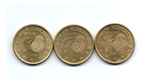 España Lote 3 Monedas 50 Euro Cent Año 1999, 2000 Y 2001 Ex+ 0