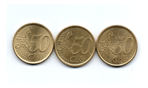España Lote 3 Monedas 50 Euro Cent Año 1999, 2000 Y 2001 Ex+ 1