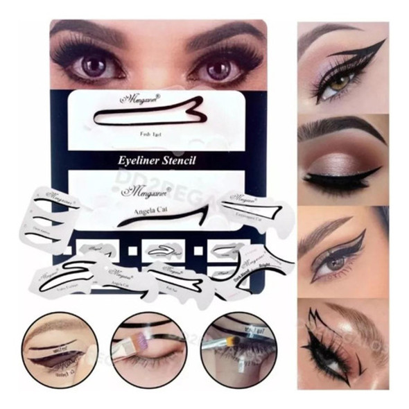 12 Stencil Maquillaje Cejas Y Ojos Delineado 3 Paquetes 0