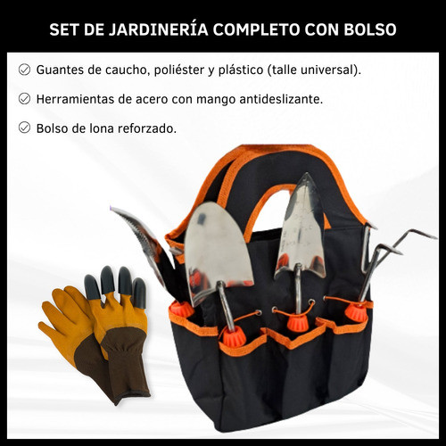 Set De Jardineria Con Bolso Kit Completo 7 Piezas De Acero 1