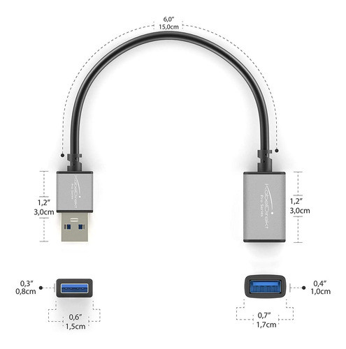 Cable Kabeldirekt De Extension Usb A 3.0, 6 In/gris 1
