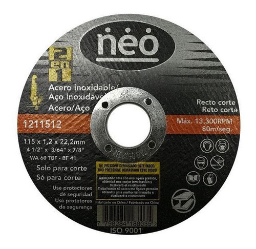 Disco Corte Recto Extra Fino Acero/acero Inox 4 1/2   100 U 0