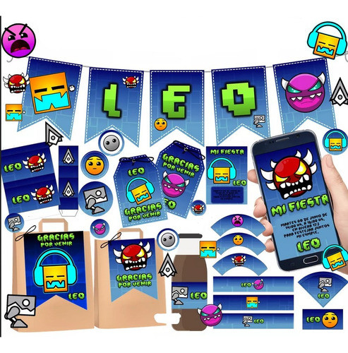 Kit Imprimible Candy Bar Geometry Dash 100% Editable 0
