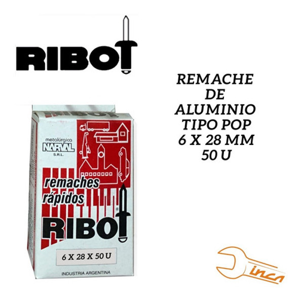 Remache Pop Aluminio 6 X 28 Mm  Caja X 50 Unidades Ribot 1