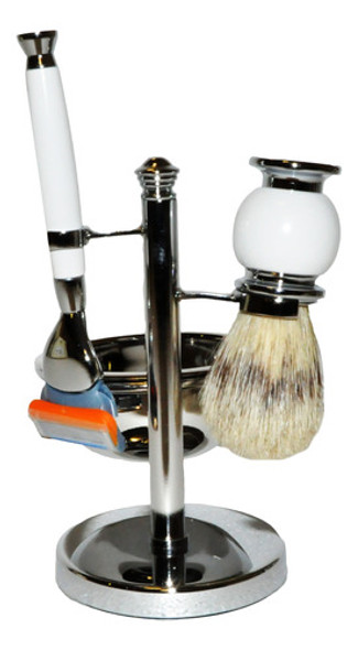Jessamy Set De Barbero Metal Madera Brocha Jabonera Afeitado 0