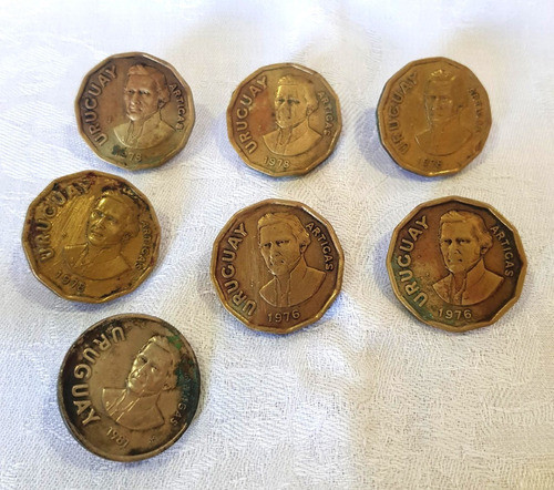 Lote De 7 Monedas Boton Para Rastra Uruguay Artigas B10 0