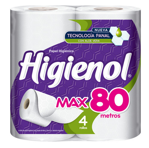 Bolson Papel Higiénico Higienol Max Simple 80 M 10 Pack De 4 0