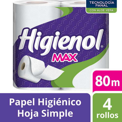 Bolson Papel Higiénico Higienol Max Simple 80 M 10 Pack De 4 1