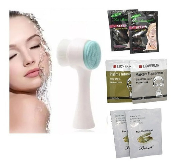 Set Limpieza Rostro Cepillo + Mascararillas Profesionales 0